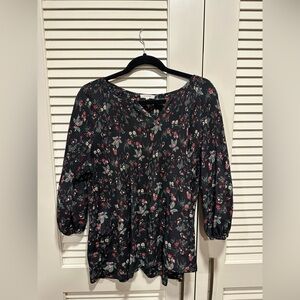 Pleione Black Floral Women's Top
